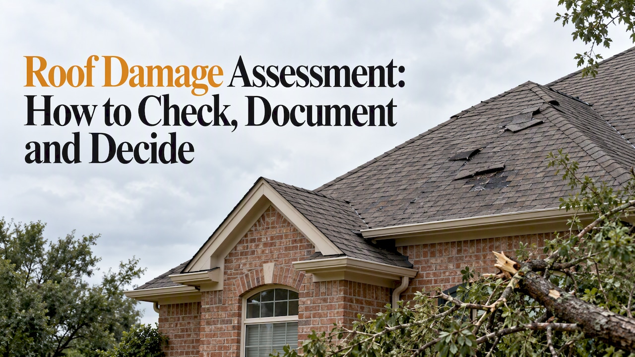Storm-damaged shingles on a North Texas home