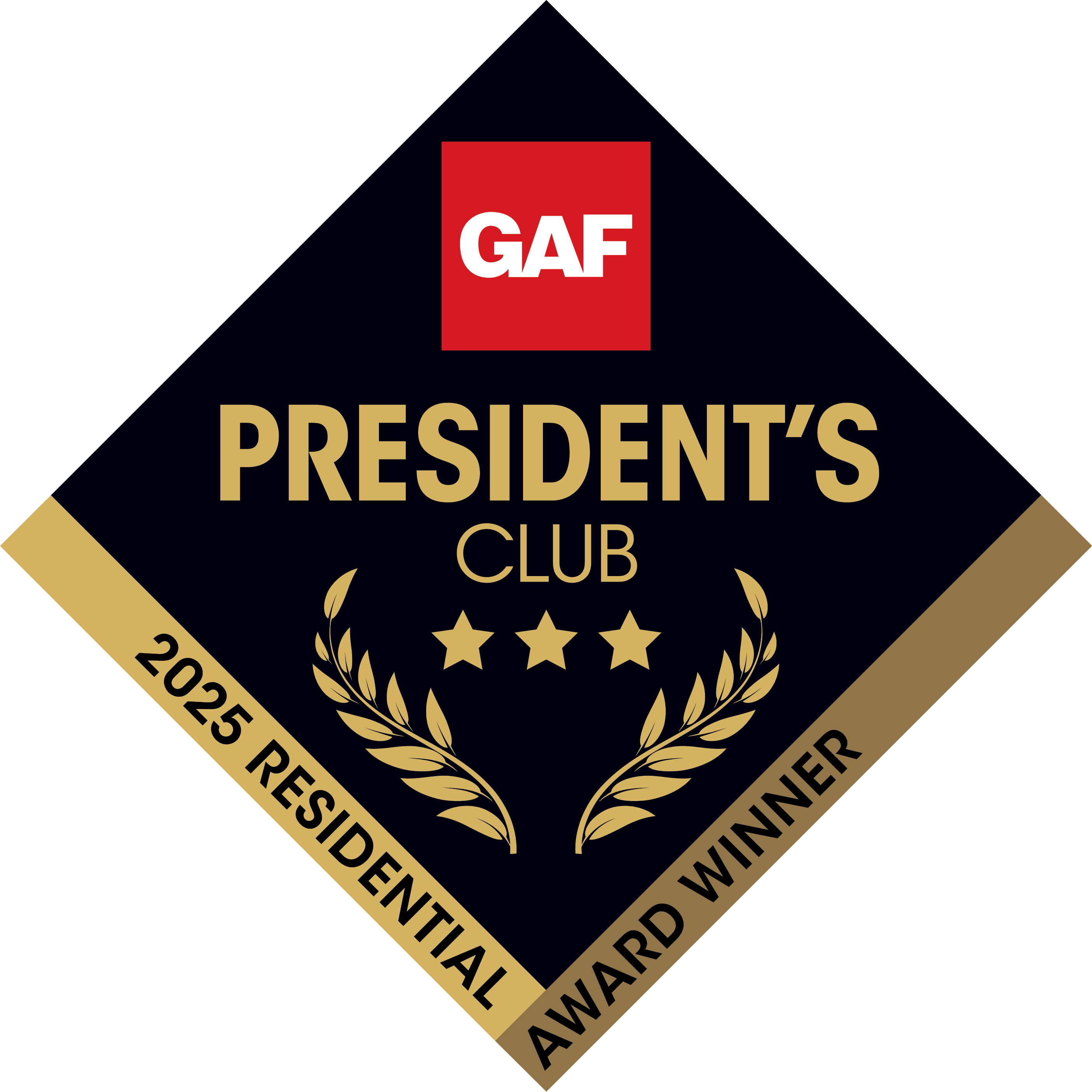 James Kate Roofing & Restoration received the GAF President's Club Award, recognizing exceptional roofing performance, installation excellence, and customer satisfaction.