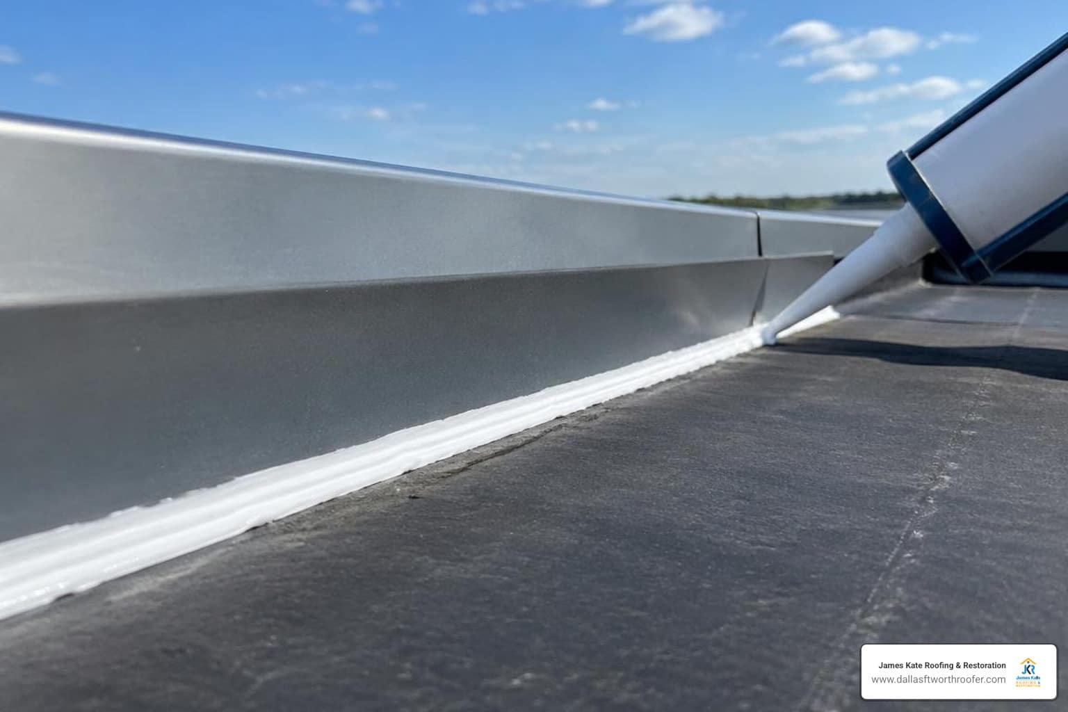 Commercial roof sealant on a flat roof seam