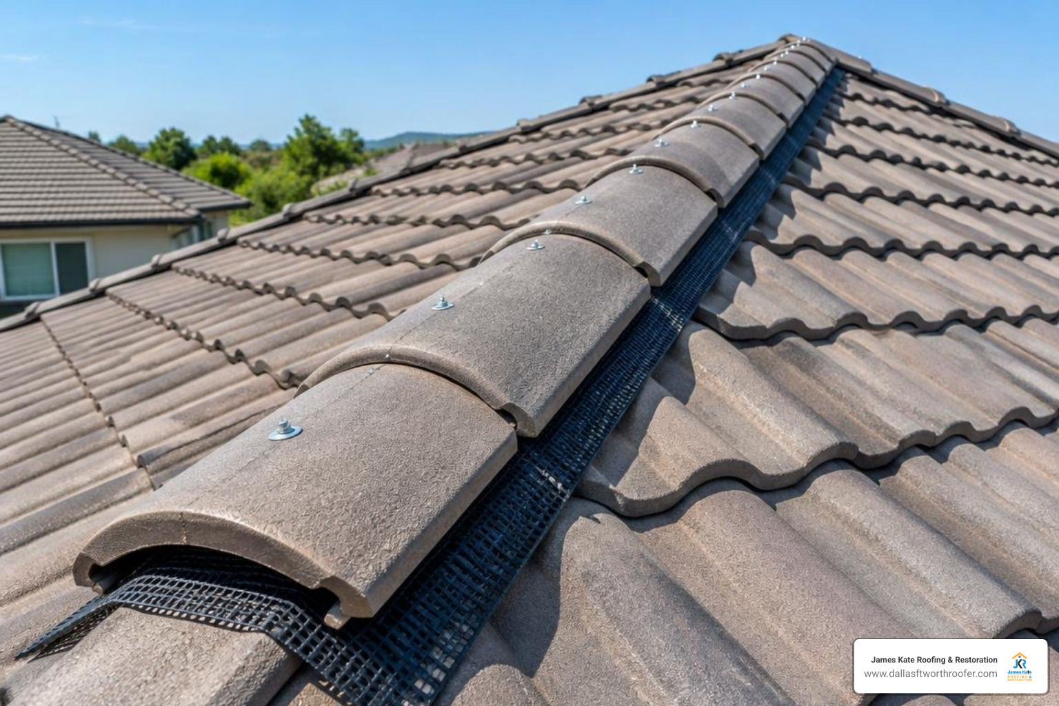 modern tile roof with dry ridge system