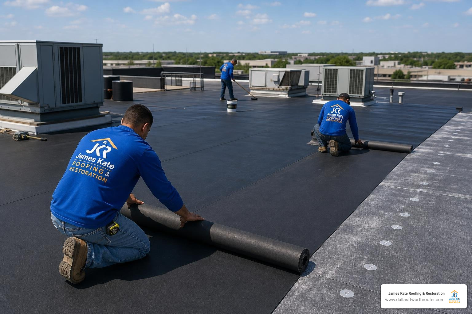 epdm-rubber-roofing-the-flexible-shield-your-roof-needs-image EPDM rubber roofing membrane installation on commercial flat roof