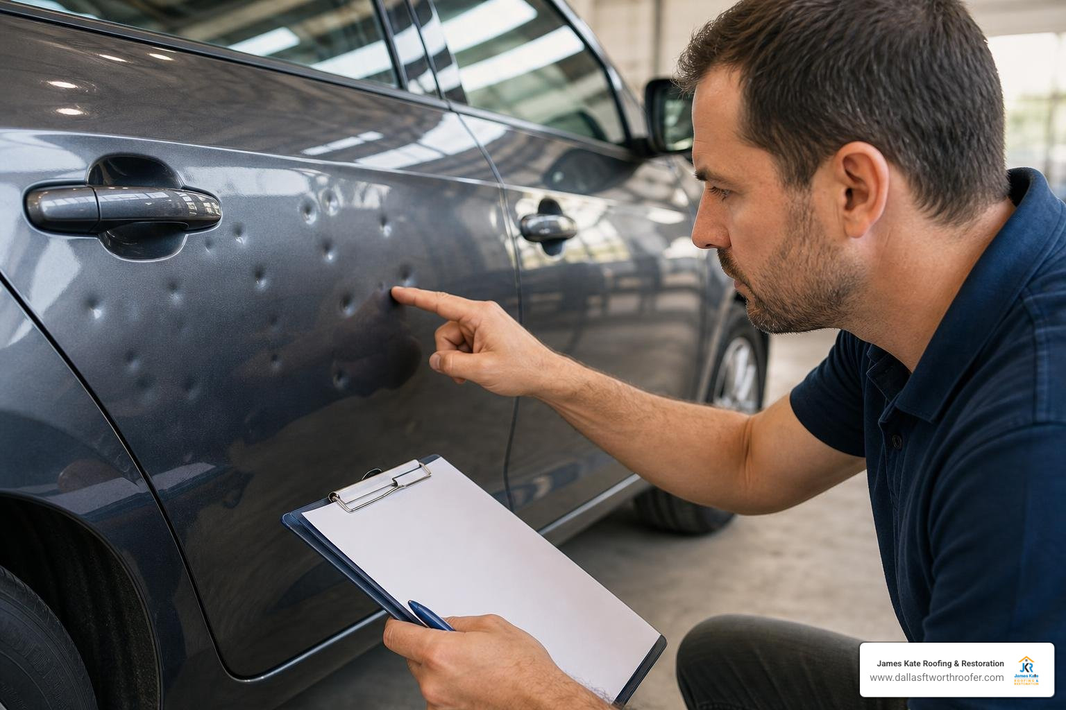how-to-estimate-hail-damage-repair-costs-before-calling-your-insurer-image Technician using specialized LED reflection light on car panels