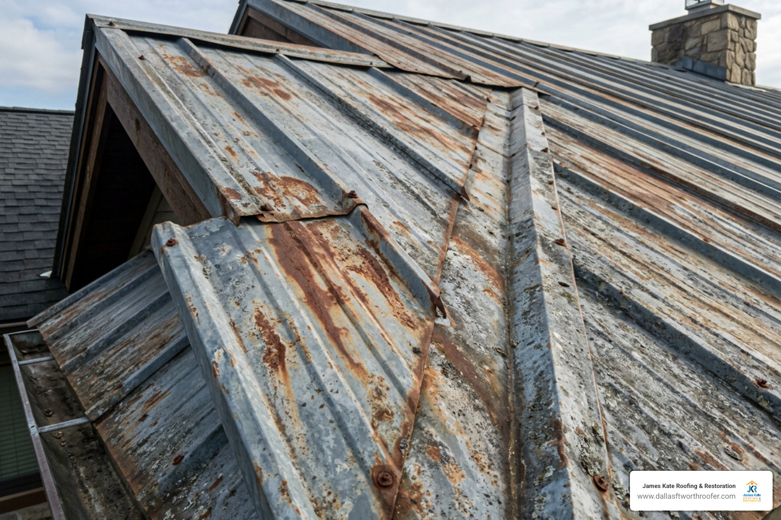 weathered metal roof before solar showing oxidation and faded colorbond panels