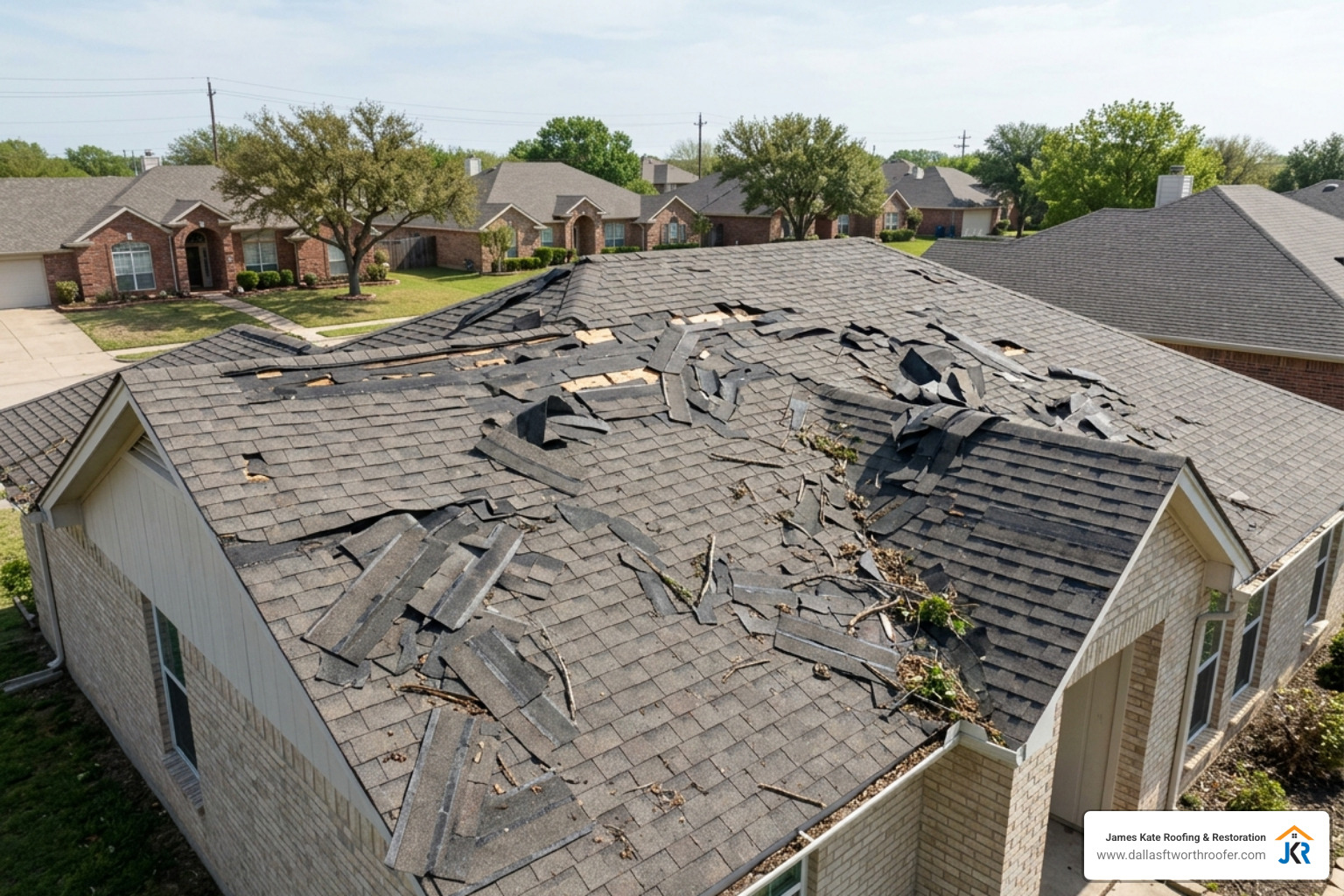 residential roof after spring storm wind damage - Wind damage roof