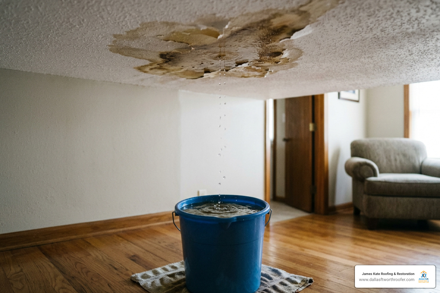 one-simple-way-to-fix-a-roof-leak-image roof leak water dripping from ceiling stain into bucket