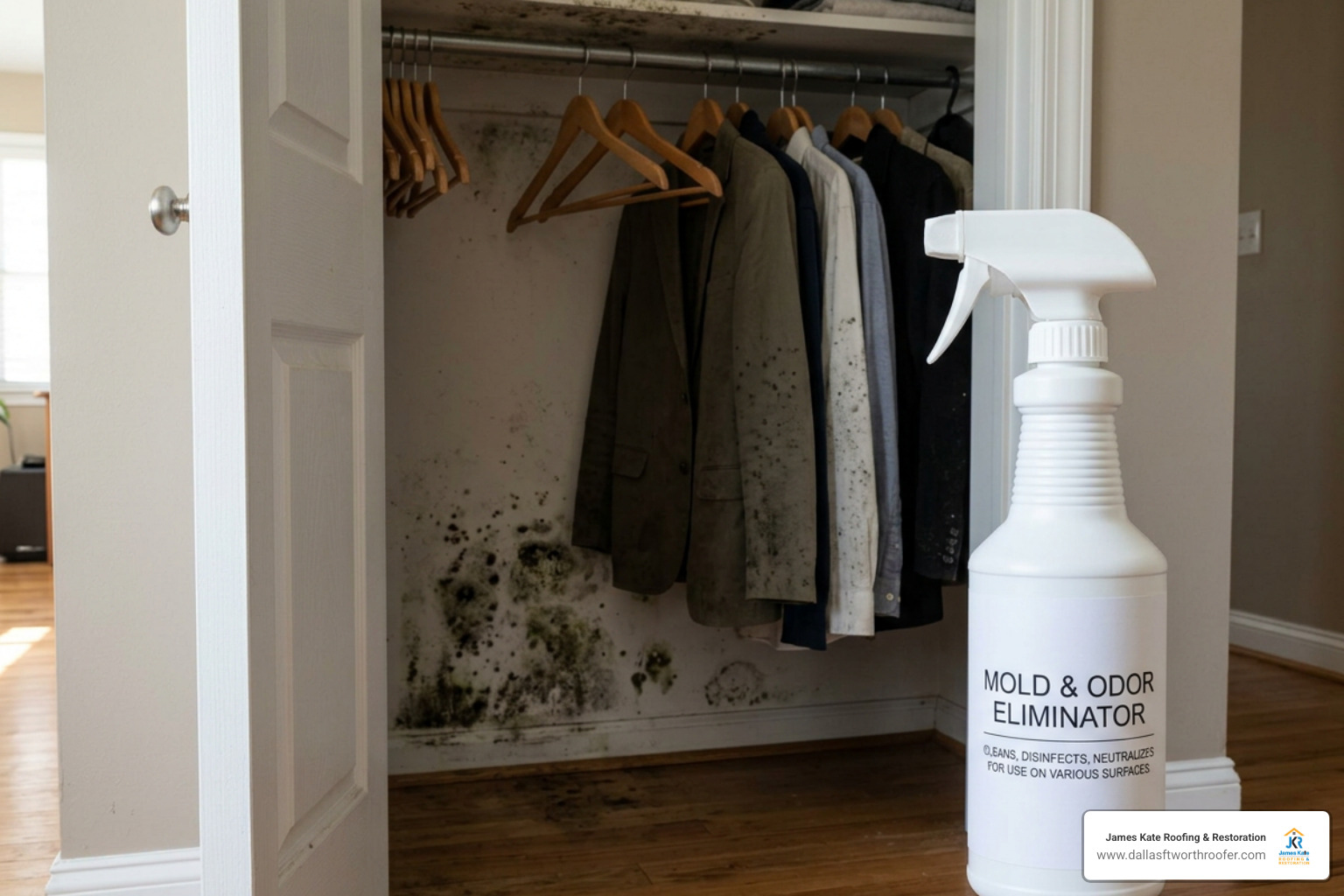 mold odor eliminator spray bottle and musty closet