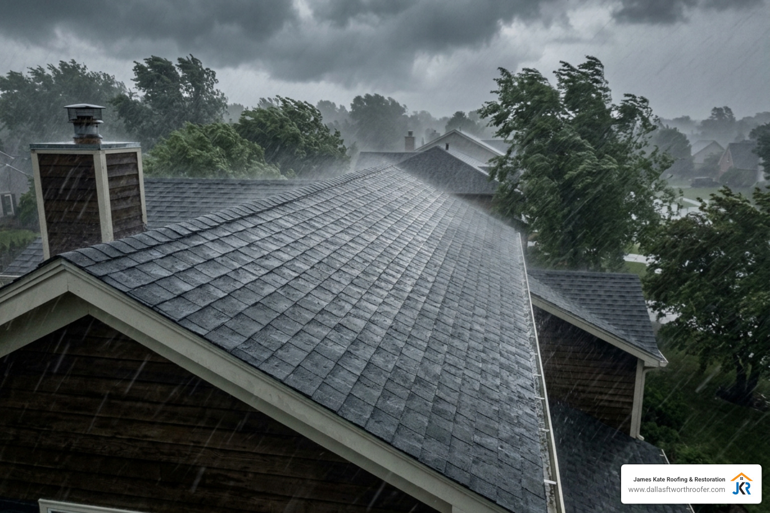 high-wind asphalt shingles on a residential roof during a severe storm - high-wind asphalt shingles