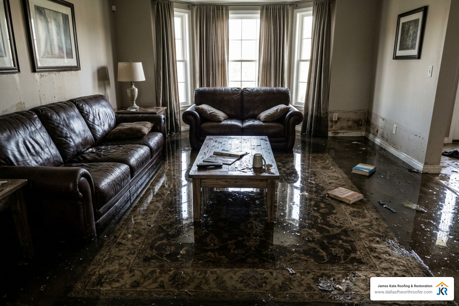 emergency water damage cleanup flooded living room high-end furniture - emergency water damage cleanup